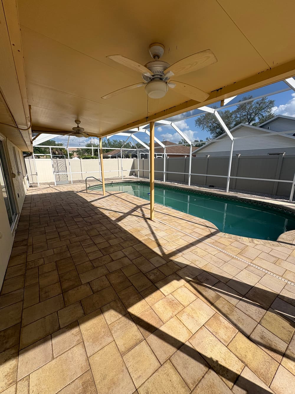 Paver patio is cleaned after professional paver restoration in Venice, Florida