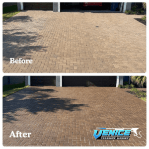 Paver Sealing Before After Venice 3 Car Driveway